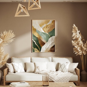 Green, Gold & White Abstract Wall Art Print &quot;Ramo - Fanti Collection&quot;
