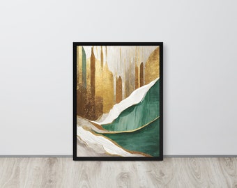 Modern Abstract Green and Gold Framed Print: Grattacieli