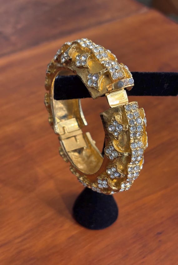 Kenneth J Lane signed gold and rhinestone cuff. - image 2