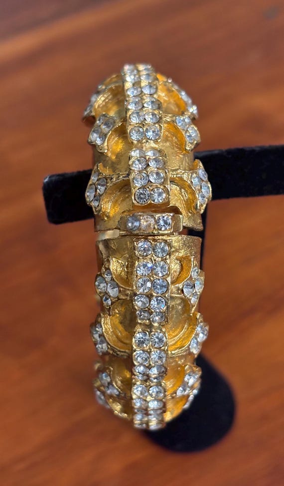 Kenneth J Lane signed gold and rhinestone cuff. - image 5