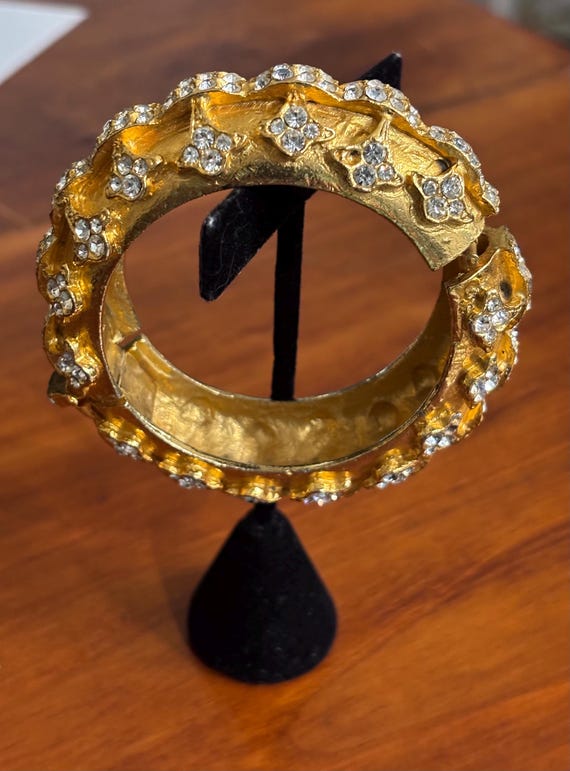 Kenneth J Lane signed gold and rhinestone cuff. - image 4