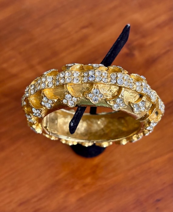 Kenneth J Lane signed gold and rhinestone cuff. - image 3