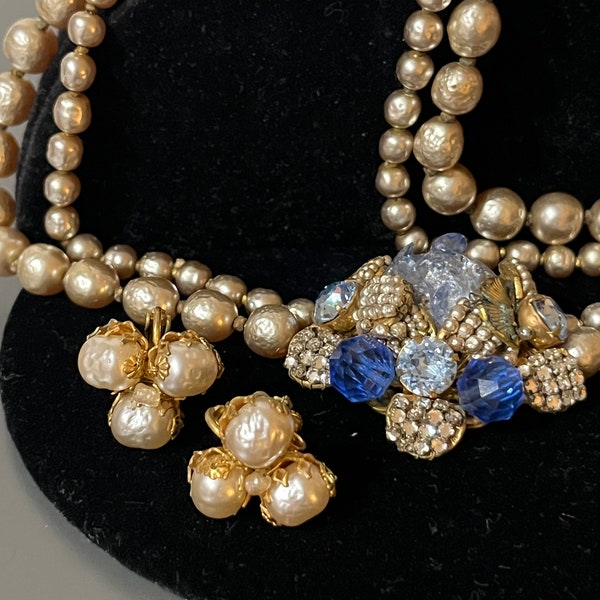 Miriam Haskell Baroque Pearl Necklace and Earrings