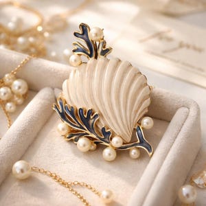 Vintage Traffari Pearl and Shell Brooch