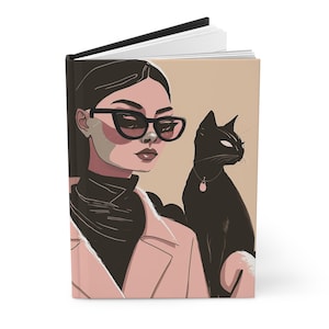Pink lady with black cat Notebook, Hardcover Journal Matte