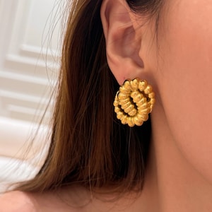 Twisted Gold Hoop Stud Earrings | 18K Gold Tarnish Free Twist Hoops | Minimalist Hypoallergenic Earrings | Valentine’s Day Gold Earrings