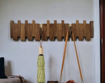 Solid Wood Wall Mounted Piano Coat Rack, easy to install, Flip Down Wall Hook Rack, Handmade Storage Rack, Piano Shaped Hooks, Home Decor