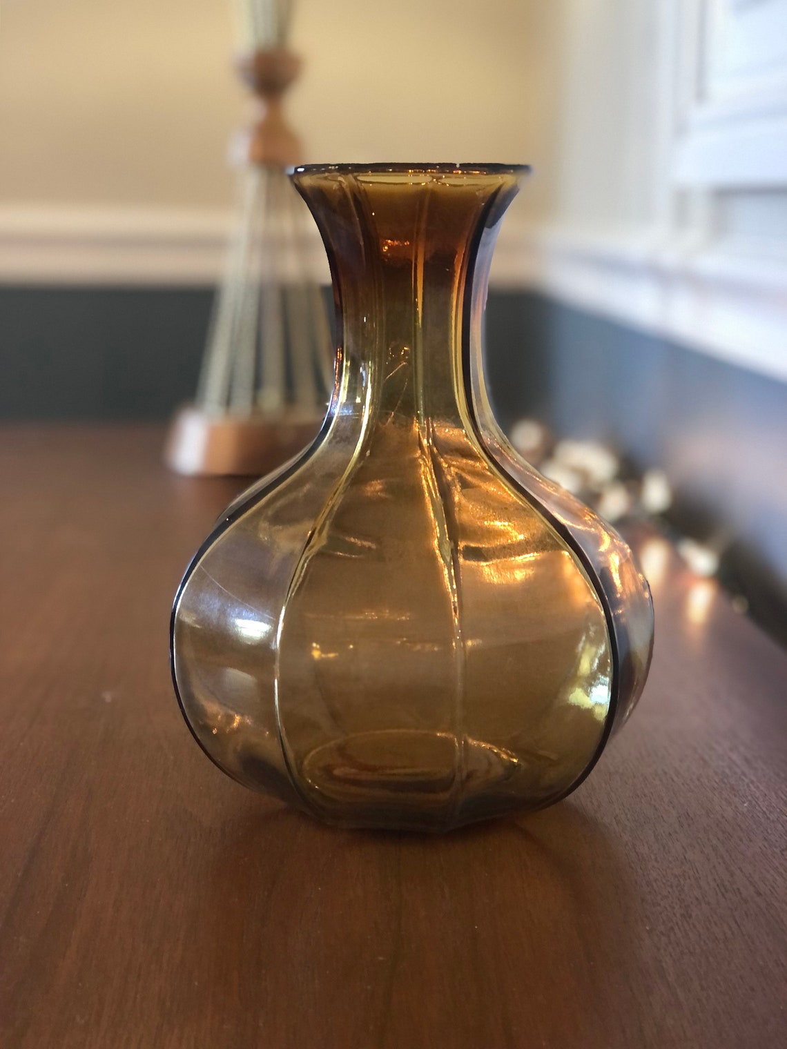 Vintage Amber Ribbed Flower Vase Graceful Beautiful Color Etsy