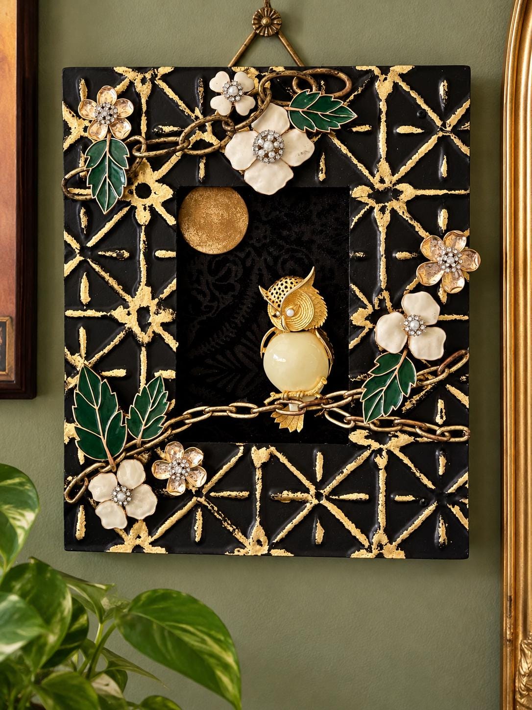 One of a Kind Handmade Owl Wall Art | Upcycled Vintage Jewelry Assemblage