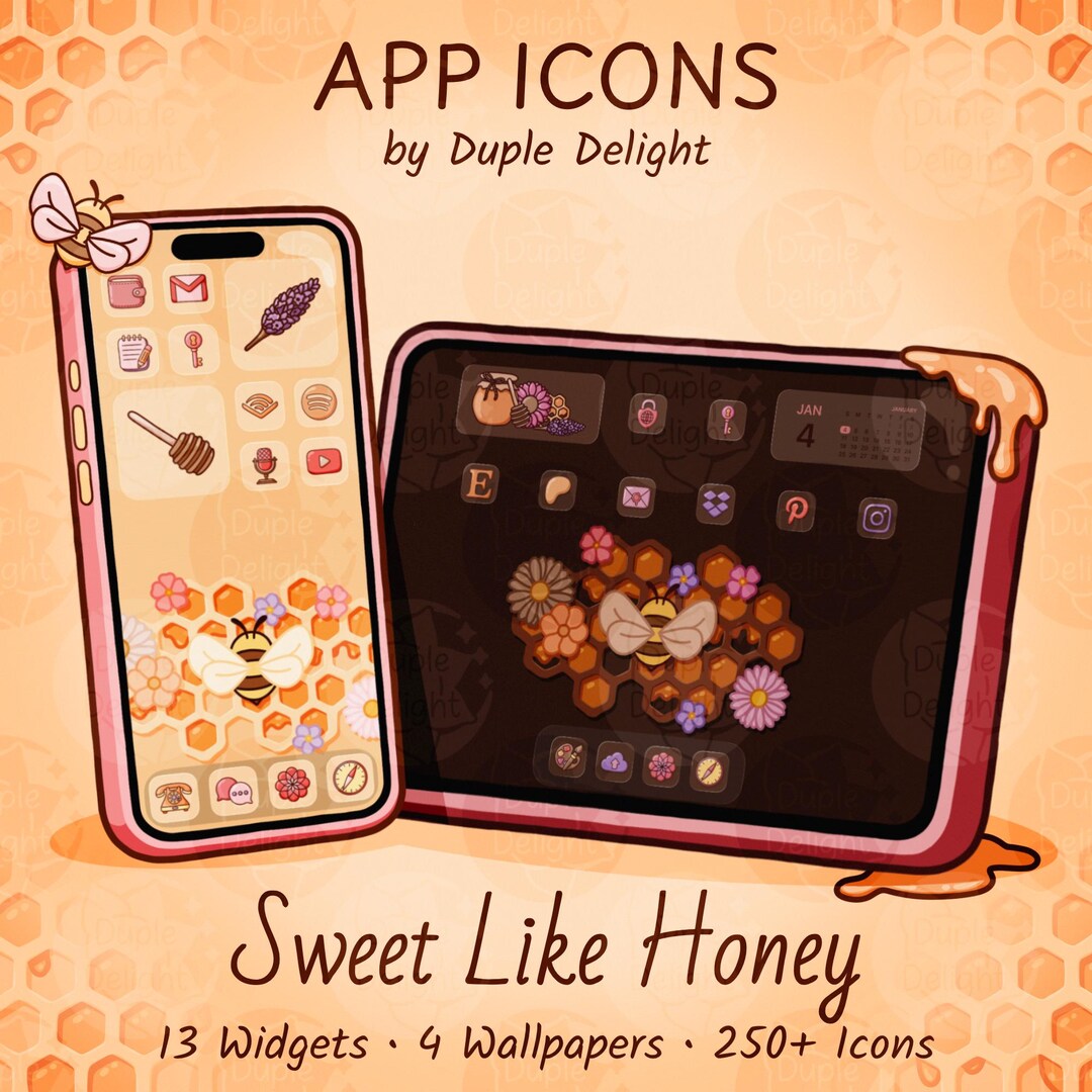 Sweet Like Honey: Honey Bee Flower Theme App Icon Pack + Ios Icons ...