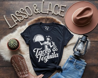 Tacos & Tequila T-Shirt, Western T-Shirt, Western Grafik T-Shirt, Cowgirl Shirt, Taco Shirt, Wüsten T-Shirt, Cinco De Mayo Shirt, lustiges Taco Shirt, Tex Mex