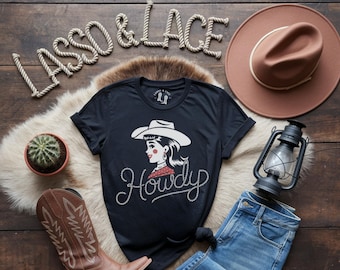 Howdy Vintage Western Shirt, Western Grafik T-Shirt, Rodeo Shirt, Cowgirl Ästhetik, Retro Western, Vintage Rodeo, Geschenk für Cowgirl