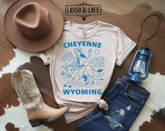 Cheyenne Wyoming Rodeo Shirt, State of Wyoming Shirt, Vintage Cowgirl T-Shirt, Cowgirl Shirt, Western Graphic Tee, Cowgirl Gift, Western