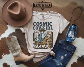 Cosmic Cowgirl Shirt. Western Graphic Tee, Bella Canvas 3001, Retro Rodeo Style, Boho Country Outfit, Cowgirl T-Shirt, Country Western Shirt