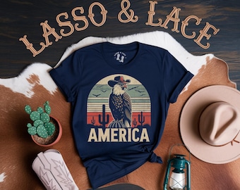 Shirt Amerika western, shirt 4 juli, western grafisch T-shirt, retro T-shirt, cowgirl-shirt, T-shirt 4 juli, shirt Independence Day