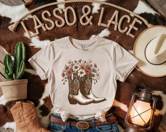 Cowgirl Boots Shirt, Cowgirl T-Shirt, Western Shirt, Western Graphic Tee, Country Shirt, Western Tee, Gift for Cowgirl, Plant Lover Shirt