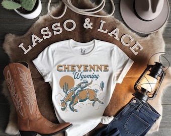 Cheyenne Wyoming Rodeo Shirt, State of Wyoming Shirt, Vintage Cowgirl T-Shirt, Cowgirl Shirt, Western Graphic Tee, Cowgirl Gift, Western
