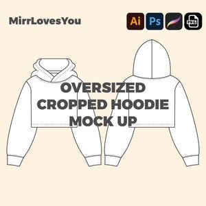 Oversized Cropped Streetwear Hoodie Mock up Vector Template Adobe Illustrator PNG SVG Procreate Tech Pack flat sketch oversize hoodie mockup