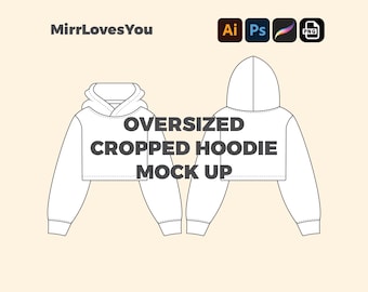 Oversized Cropped Streetwear Hoodie Mock up Vector Template Adobe Illustrator PNG SVG Procreate Tech Pack flat sketch oversize hoodie mockup