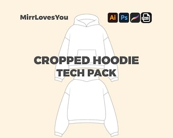 May include: Line drawing of a cropped hoodie with a hood and a pouch pocket. The text "CROPPED HOODIE TECH PACK" is below the image.