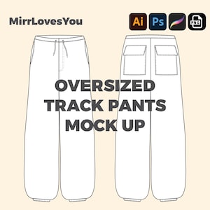 Oversized streetwear-trainingsbroek mock-up Vector Adobe Illustrator, PNG, SVG, Procreate Tech Pack platte schets joggingbroek mockup