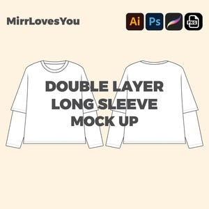Streetwear Oversized Double layer long sleeve shirt Mock-up Vector Template Adobe Illustrator PNG SVG Procreate Tech pack shirt mockup