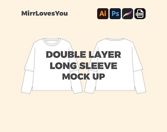 Streetwear Oversized Double layer long sleeve shirt Mock-up Vector Template Adobe Illustrator PNG SVG Procreate Tech pack shirt mockup