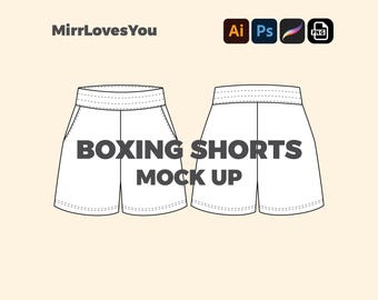 Boxing Shorts Oversized Fit Vector Template Mock-up Adobe Illustrator, PNG, SVG, Procreate, Tech pack, Streetwear shorts mockup