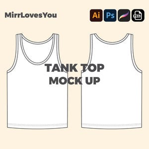 May include: A black and white line drawing of a tank top mockup. The text "TANK TOP MOCK UP" is written in black below the tank top.