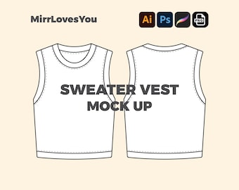 Streetwear Sweater vest Mock-up Vector Template Adobe Illustrator PNG SVG Procreate Tech pack Sweater vest Mockup vest vector template