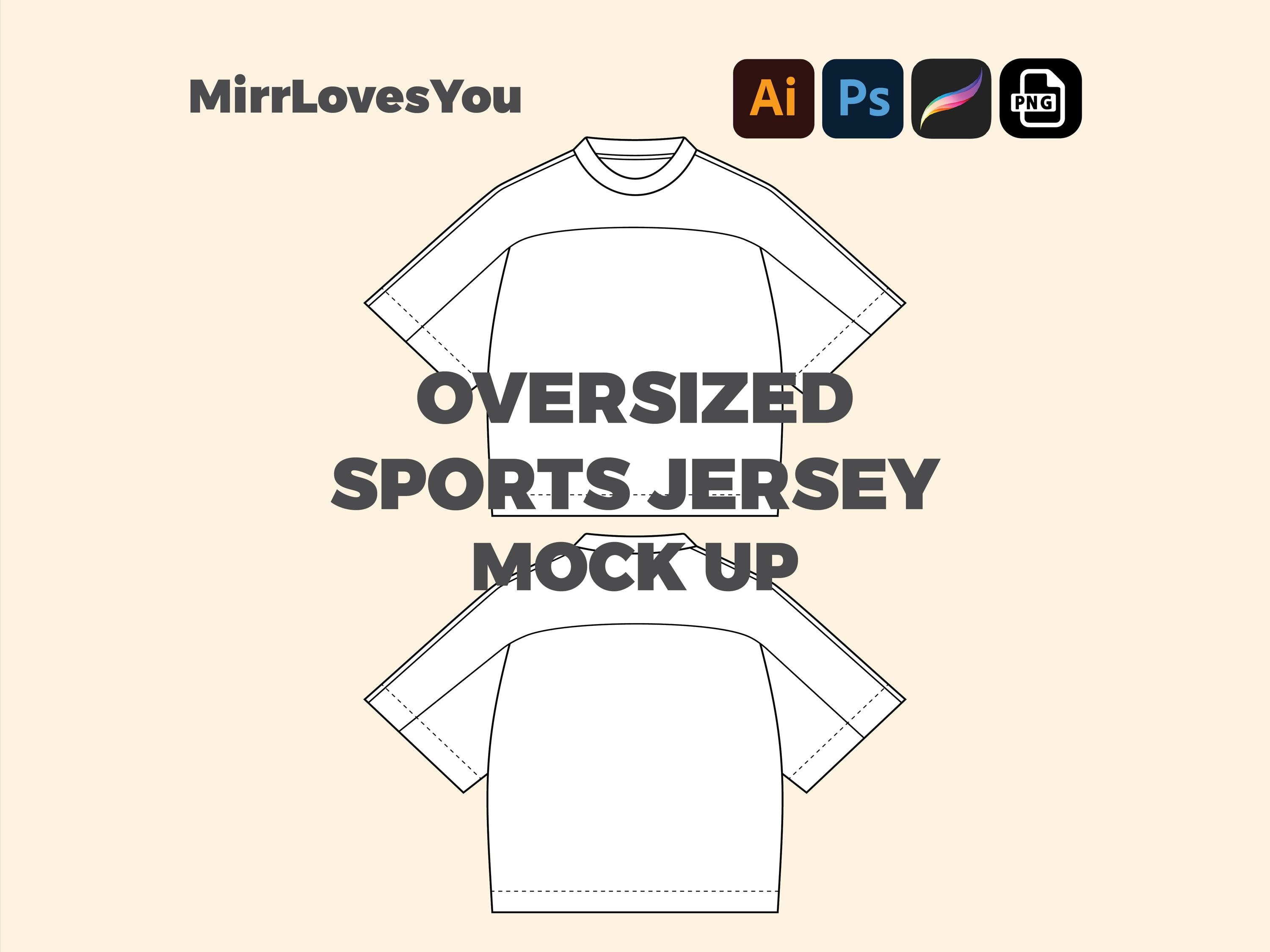 Oversized sports Jersey Mock up football soccer Hockey Vector Template T-shirt Adobe Illustrator PNG SVG Procreate Tech pack jersey Mockup