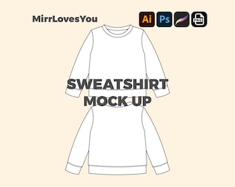 Streetwear Sweatshirt Mock up Vector Template Adobe Illustrator PNG SVG Procreate Tech Pack Flat sketch sweatshirt mockup technical drawing