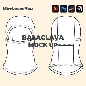 Streetwear Balaclava Mock up Máscara de esqui Modelo vetorial Adobe Illustrator PNG SVG Procreate Tech Pack esboço plano Balaclava Mockup moda cad