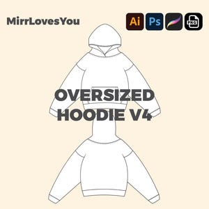 Übergroßer Streetwear Hoodie Mockup Variante 4 Vektor Vorlage Adobe Illustrator, PNG, SVG, Procreate Tech Pack Flaches Hoodie-Mockup