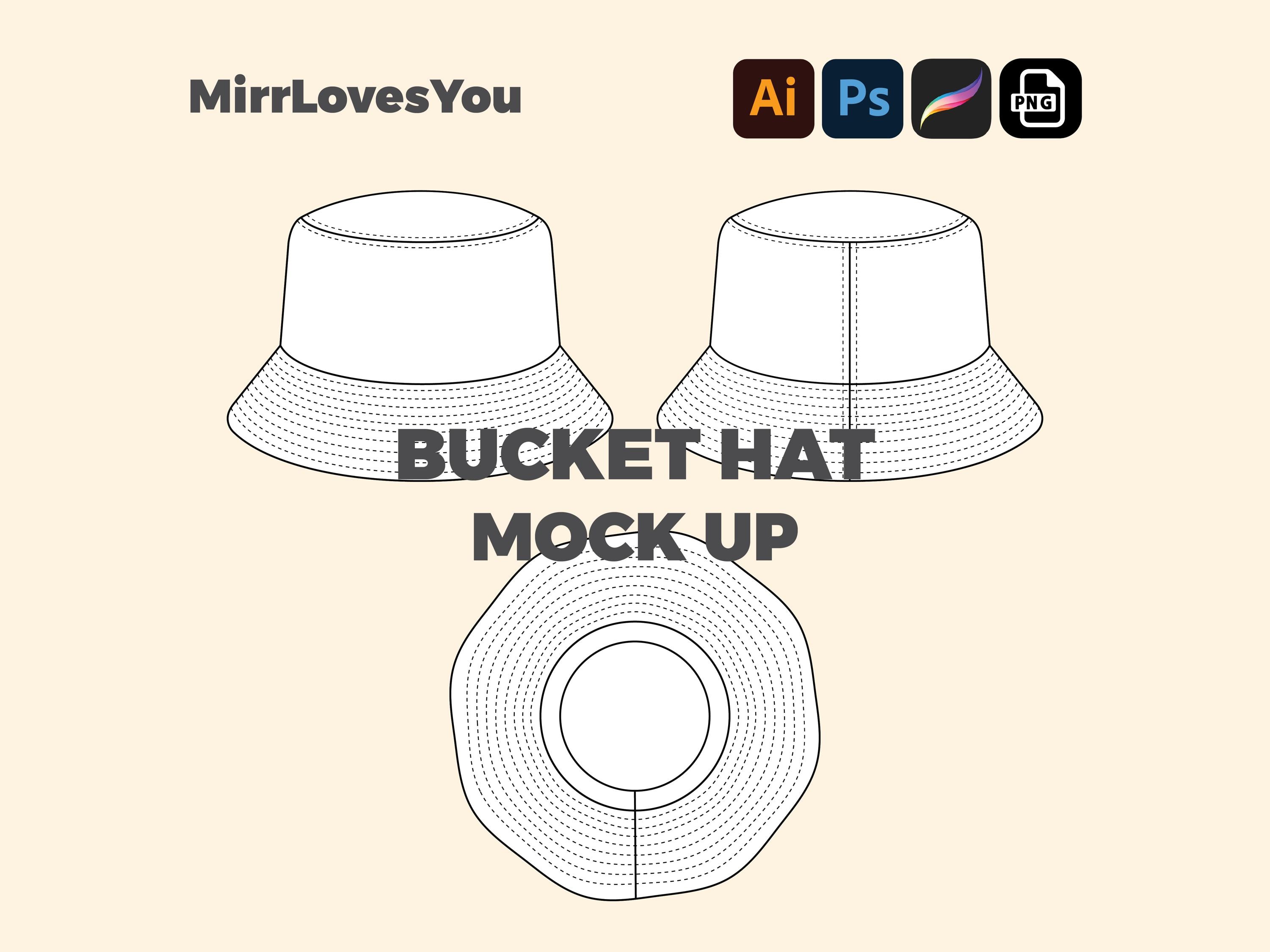 Streetwear Bucket Hat Mock up Vector Template Adobe Illustrator PNG SVG Procreate Tech Pack bucket hat mockup flat sketch technical drawing
