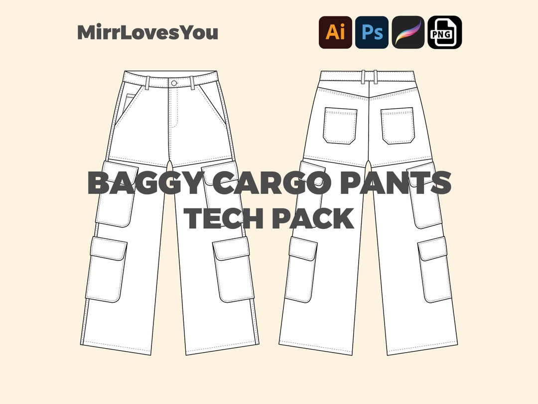 Baggy Streetwear Cargo Pants Mock up Vector Template Adobe Illustrator ...