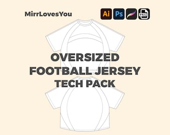 Streetwear Oversized Football Jersey Vector Template Mock-up Adobe Illustrator PNG SVG Procreate Tech pack jersey mockup technical drawing