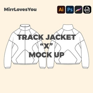 Trainingsjacke &quot;X&quot; Mock up Vektor Vorlage Adobe Illustrator PNG SVG Procreate Tech Pack Kleidung blanko Reißverschluss Jacke Mockup 2D Flachskizze