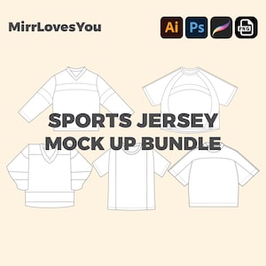 Streetwear sports jersey Bundle Vector Template Hockey jersey Flat sketch soccer jersey Mockup Adobe Illustrator PNG SVG Procreate Tech Pack