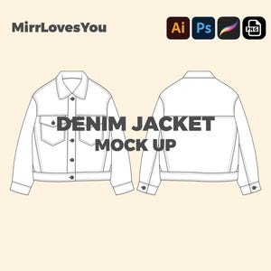 Streetwear Denim jacket Mock up Vector Template Adobe Illustrator PNG SVG Procreate Tech pack flat sketch denim jacket Mockup Clothing blank