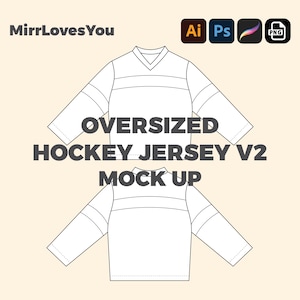 Oversized Hockey Jersey Mock up sports jersey Vector Template T-shirt Adobe Illustrator PNG SVG Procreate Tech pack hockey jersey Mockup