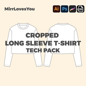 T-shirt a maniche lunghe corta streetwear Mock-up slim fit Modello vettoriale Adobe Illustrator, PNG, SVG, Procreate, Tech pack tshirt mockup