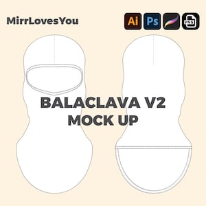 Passamontagna Mock up V2 Maschera da sci Modello vettoriale Adobe Illustrator PNG SVG Procreate Tech Pack schizzo piatto di moda Streetwear Passamontagna Mockup