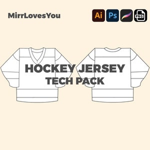Oversized Hockey Jersey Mock-up Long Sleeve Hockey Vector Template T-shirt Adobe Illustrator, PNG, SVG, Procreate, Tech pack, Mockup