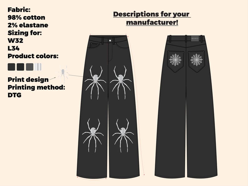 Oversized Streetwear Jeans Mock up Vector Template Adobe Illustrator ...
