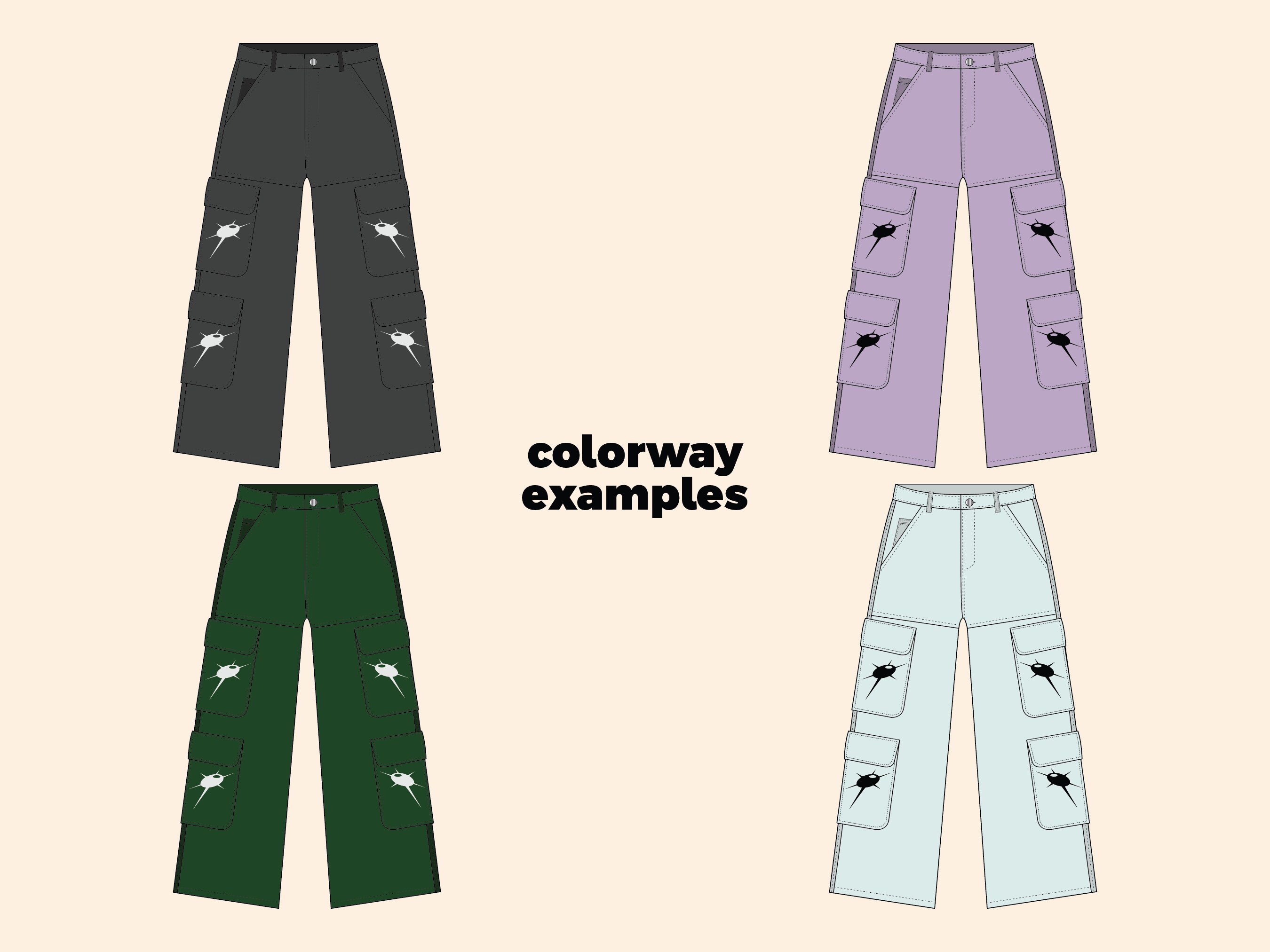 Baggy Streetwear Cargo Pants Mock up Vector Template Adobe Illustrator ...