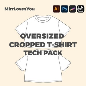 Streetwear Oversized Cropped Wide fit T-shirt Mock-up Vector Template Adobe Illustrator PNG SVG Procreate Tech pack oversize tshirt Mockup