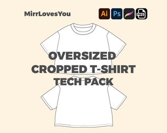 Streetwear Oversized Cropped Wide fit T-shirt Mock-up Vector Template Adobe Illustrator PNG SVG Procreate Tech pack oversize tshirt Mockup