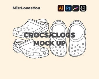 Crocs Mock up Sandals Vector Template Adobe Illustrator PNG SVG Procreate Tech pack Streetwear Clogs Mockup Technical drawing flat sketch