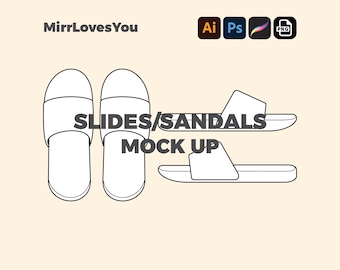 Streetwear Slides Mock up Sandals Vector Template Adobe Illustrator PNG SVG Procreate Tech pack Sliders Mockup Technical drawing flat sketch